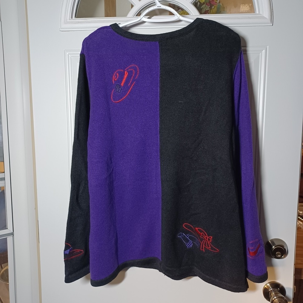 Red Hat Society Embroidered Cardigan Sweater 1X Black Purple Color Block L/S - Picture 3 of 11